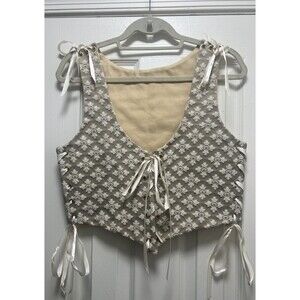 Corset laced tapestry Brocade bodice Vest Satin Laced Chic Casual Wear Top  Sz S